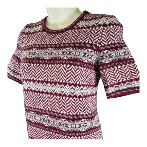 Lauren Ralph Lauren Fair Isle Knit Dress Cashmere Blend Burgundy Gray Cream Sz M - Picture 7 of 14